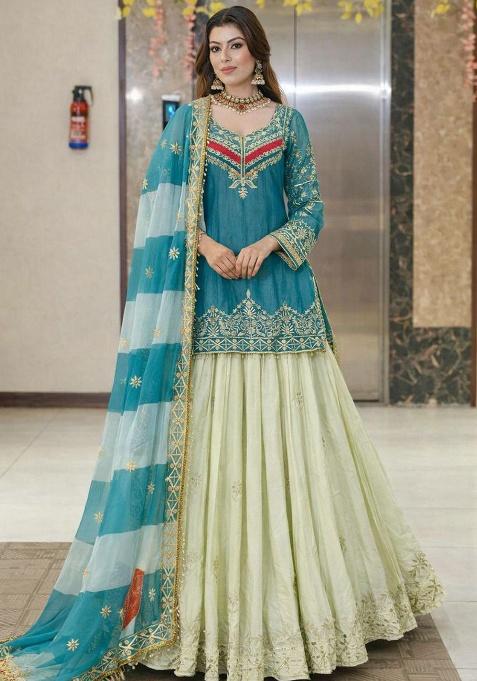 Blue Embroidery Silk Kurta Set