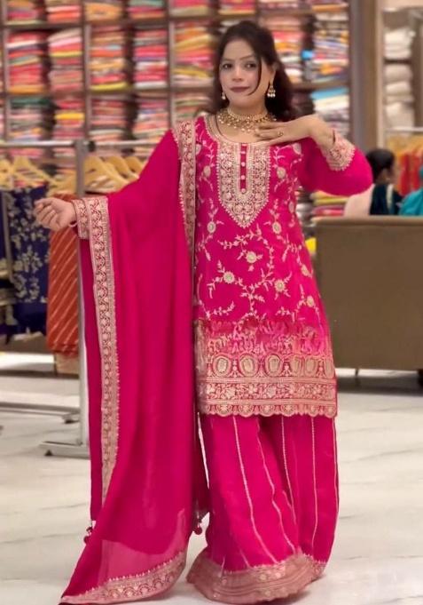 Pink Embroidery Silk Kurta Set