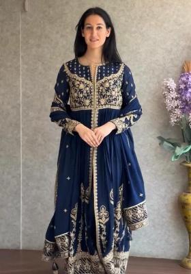 Dark Blue Embroidery Georgette Kurta Set