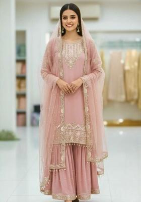 Pink Embroidery Georgette Kurta Set