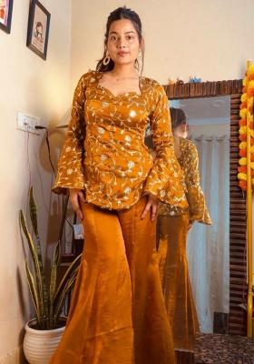Yellow Embroidery Blended Kurta Set