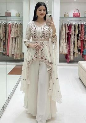 White Embroidery Silk Kurta Set