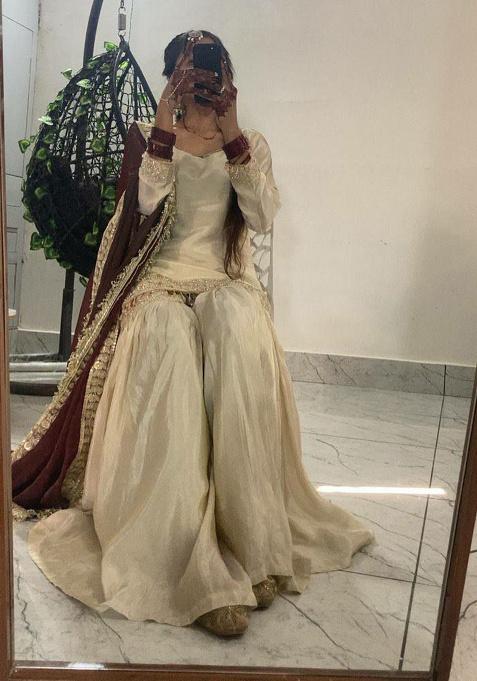 Beige Embroidery Chinnon Kurta Set