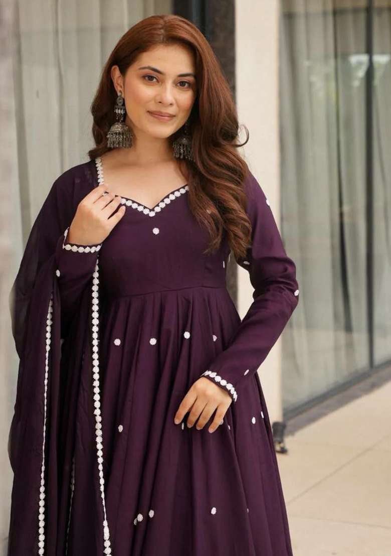 Purple Mirror Work Silk Sharara Set - Indya
