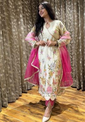 White Embroidery Chinnon Kurta Set