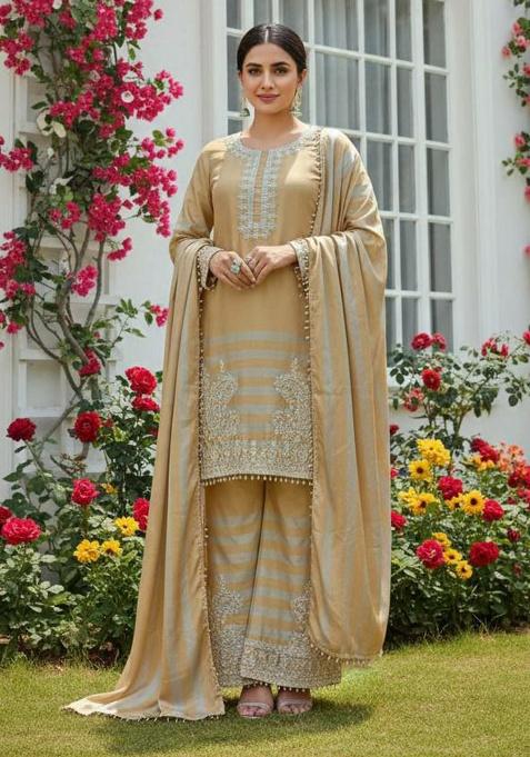 Gold Embroidery Silk Kurta Set