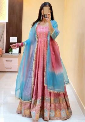 Pink Embroidery Silk Kurta Set