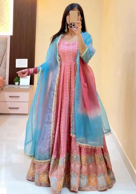 Pink Embroidery Silk Kurta Set