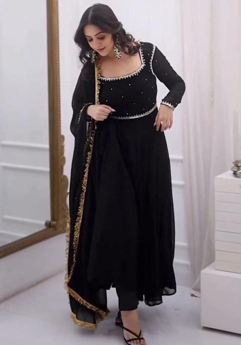 Black Embroidery Georgette Kurta Set