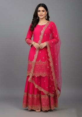 Red Embroidery Georgette Kurta Set