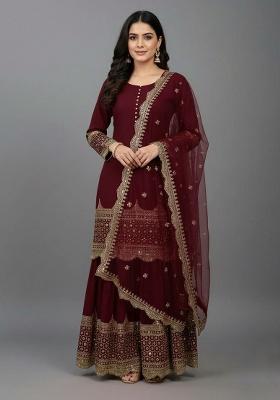 Maroon Embroidery Georgette Kurta Set