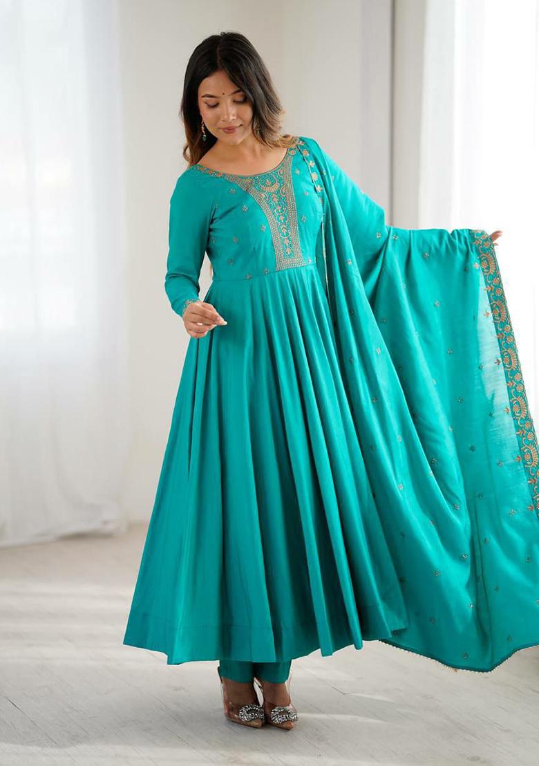 Rama Embroidery Silk Kurta Set - Indya