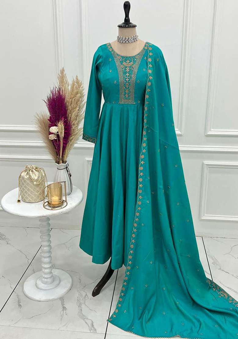 Rama Embroidered Silk Blend Anarkali Set - Indya