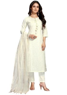 Off-White Embroidered Cotton Kurta Set