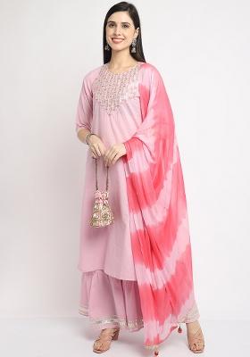 Pink Embroidered Cotton Kurta Set