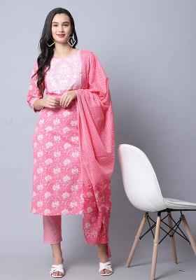 Pink Embroidered Cotton Kurta Set