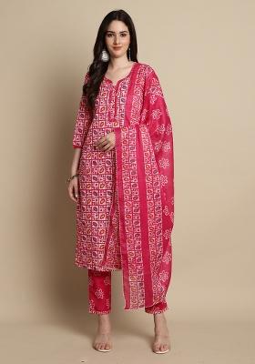 Pink Printed Cotton Kurta Set