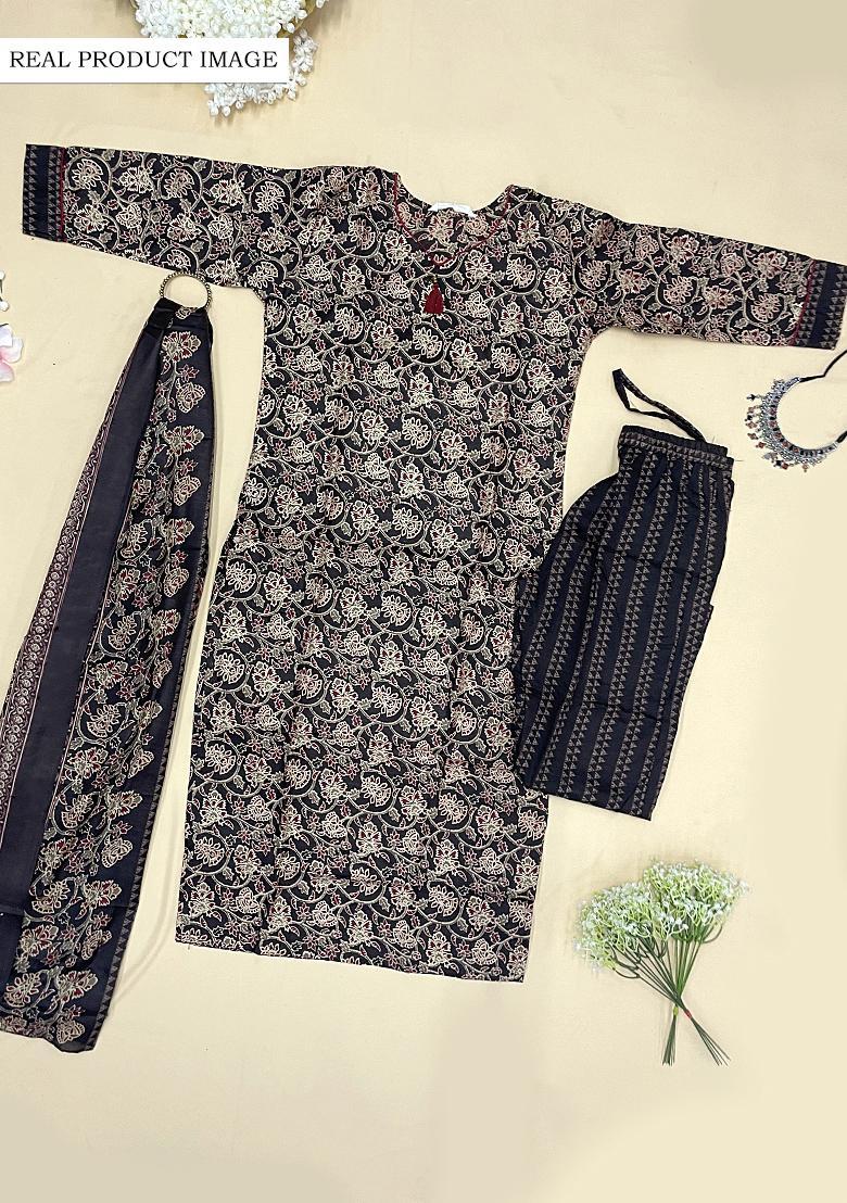 Brown And Beige Printed Cotton Kurta Set - Indya