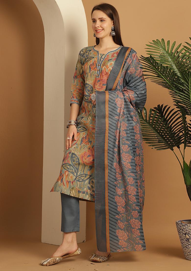 Multicolor Printed Cotton Kurta Set - Indya