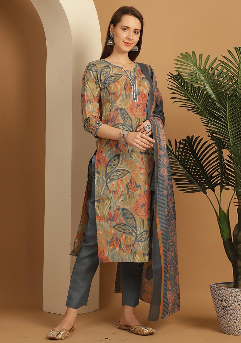 Multicolor Printed Cotton Kurta Set - Indya