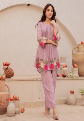 Pink Embroidered Chanderi Co Ord Sets