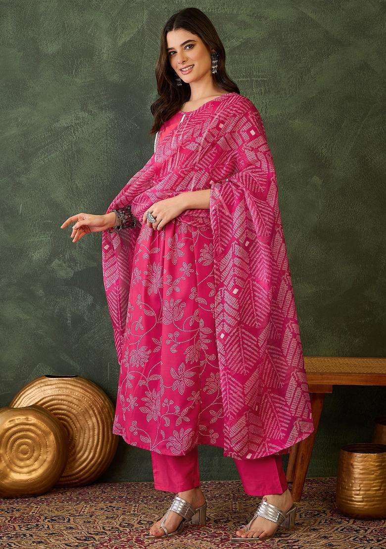Pink Embroidered Rayon Kurta Set - Indya