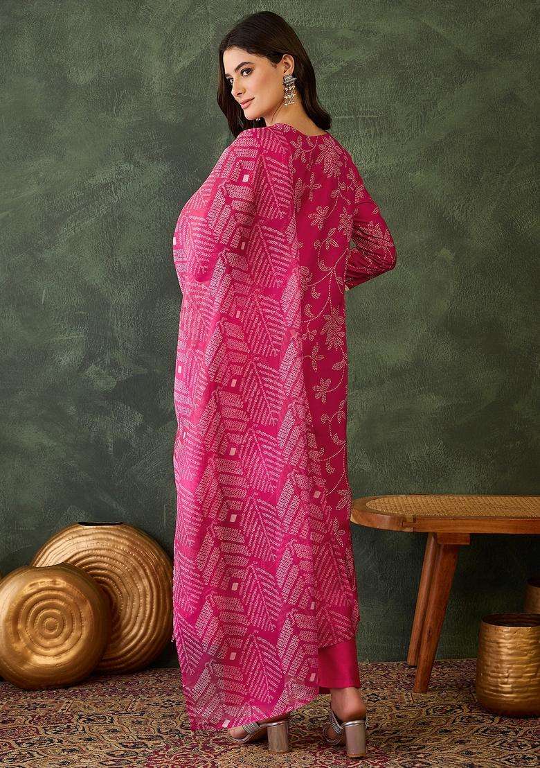 Pink Embroidered Rayon Kurta Set - Indya