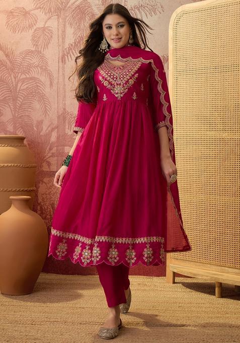 Pink Embroidered Silk Kurta Set