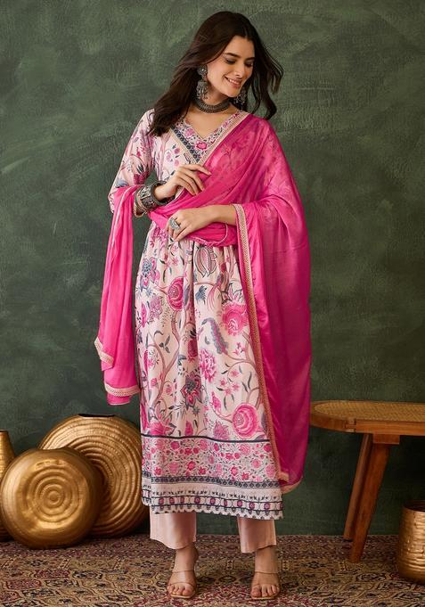 Cream Embroidered Rayon Kurta Set