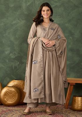 Chiku Embroidered Silk Kurta Set