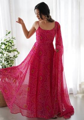 Pink Printed Chiffon Gown