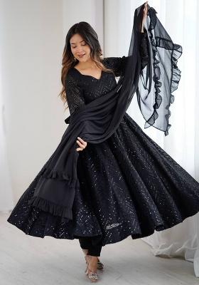 Black Sequins Georgette Anarkali Set