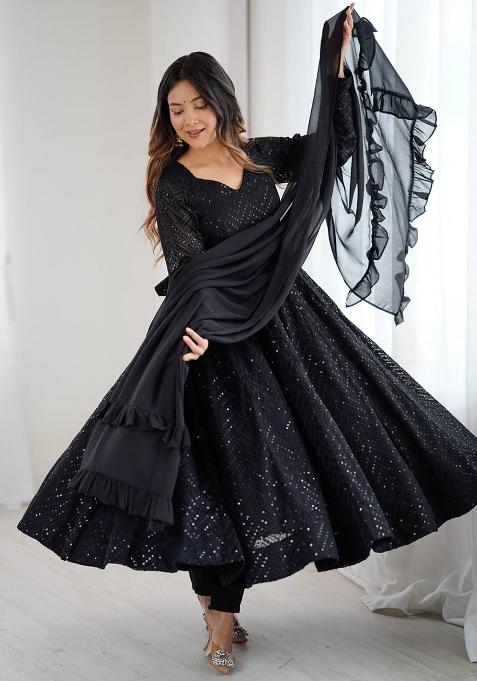 Black Sequins Georgette Anarkali Set