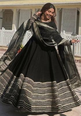 Black Embroidered Rayon Anarkali Set