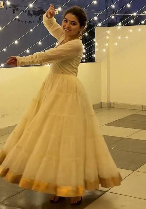 Off-White Sequins Silk Anarkali Set