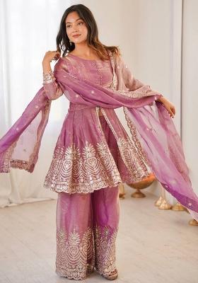 Pink Embroidered Silk Kurta Set