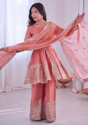 Blush Pink Embroidered Silk Kurta Set