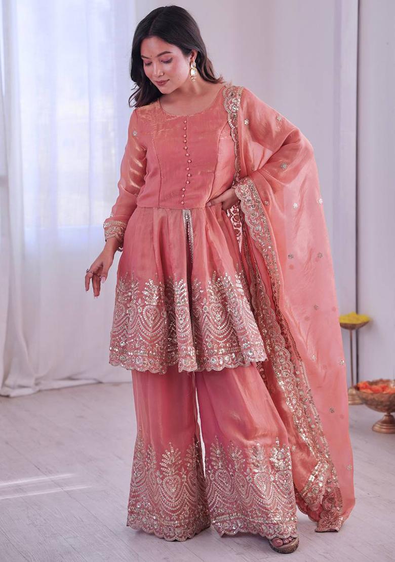 Blush Pink Embroidered Silk Kurta Set - Indya