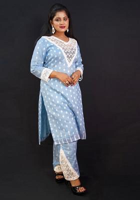 Blue Embroidered Jamdani Kurta Set