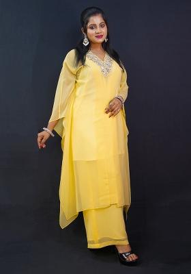 Yellow Embroidered Georgette Kurta Set