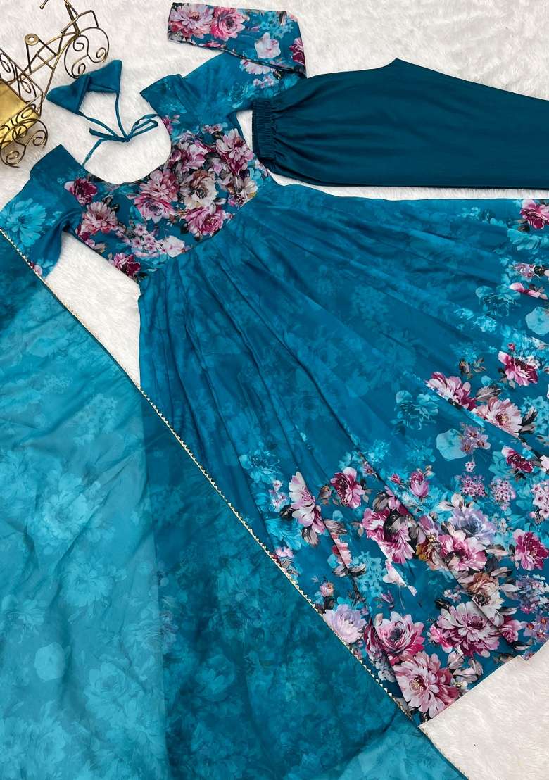 Rama Printed Work Silk Blend Kurta Set - Indya