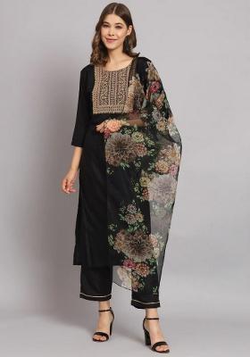 Black Embroidery Cotton Kurta Set