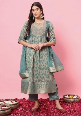 Light Blue Embroidery Silk Kurta Set