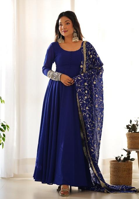 Navy Blue Embroidery Georgette Kurta Set