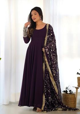 Purple Embroidery Georgette Kurta Set