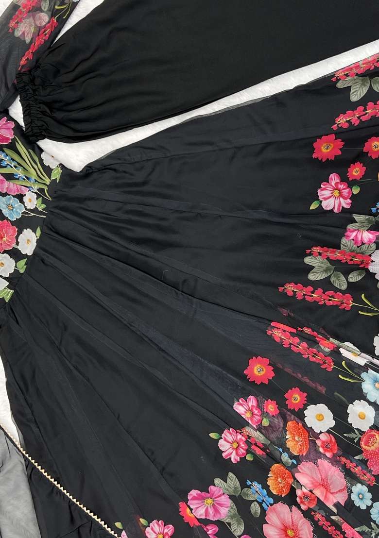 Black Hand Work Silk Blend Kurta Set - Indya