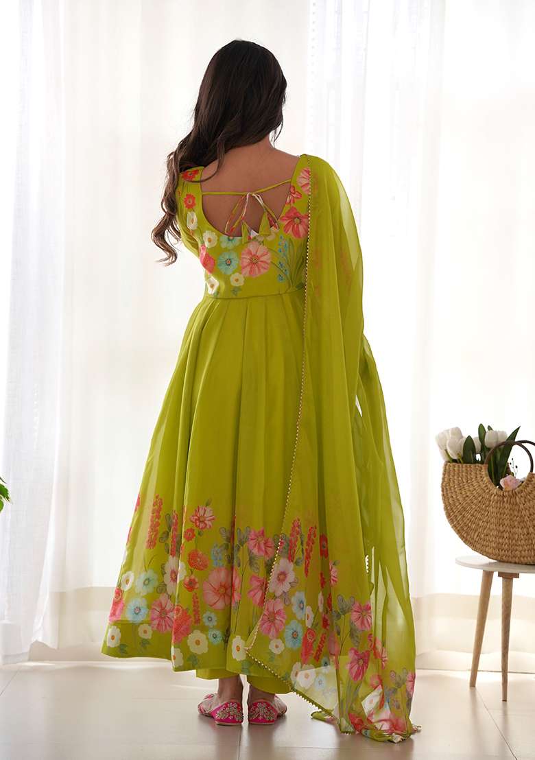 Lemon Hand Work Silk Blend Kurta Set - Indya