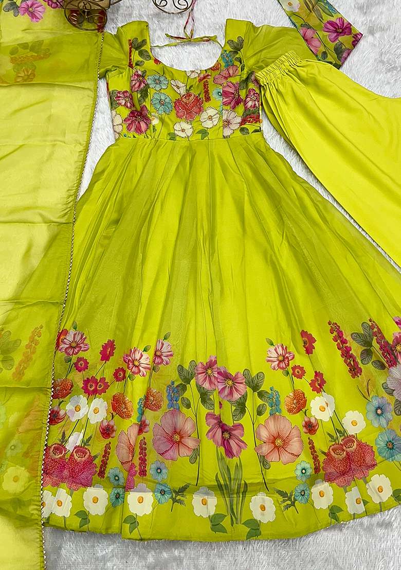 Lemon Hand Work Silk Blend Kurta Set - Indya