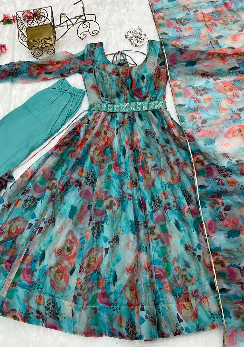 Multicolor Printed Silk Blend Kurta Set - Indya