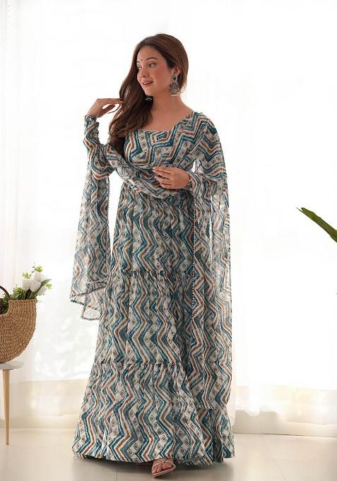 Multicolor Printed Georgette Kurta Set